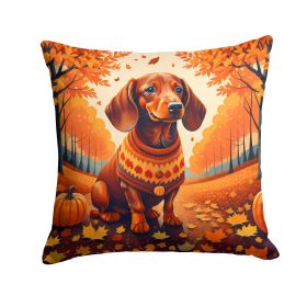 Dachshund Fall Throw Pillow Machine Washable, Indoor Outdoor Decorative Pillow for Couch, Bed or Patio, 18Hx18W
