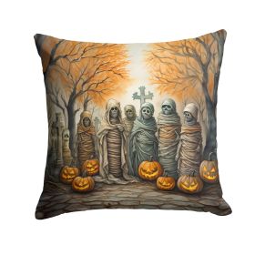 Mummies Spooky Halloween Throw Pillow Machine Washable, Indoor Outdoor Decorative Pillow for Couch, Bed or Patio, 14Hx14W