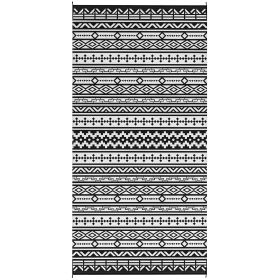 Reversible Outdoor Rug, Waterproof Plastic Straw With Carry Bag, 9 X 18, Black  White Geometric Wall (Color: Black)