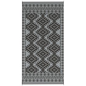 Reversible Outdoor Rug, Waterproof Plastic Straw With Carry Bag, 9 X 18, Black & Gray Rhombus Border (Option: Gray)