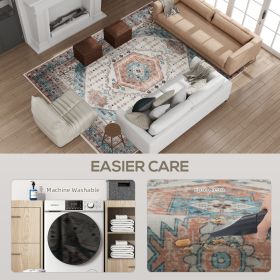 8x10 Area Rug, Vintage Machine Washable Rug, Non-Slip Floor Carpet For Living Room, Bedroom, Dining Room, Brown And Blue (Color: Brown)