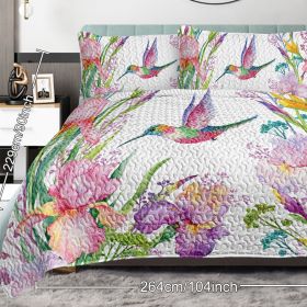 Colorful Bird Flower Design Quilt Set 3 Pieces Queen King Size Soft Warm Bedding Set Include 1 Quilt And 2 Pillowcases For Home Bedroom Decor (Option: King-Pink)