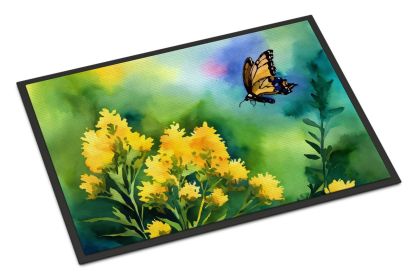 Kentucky Goldenrod in Watercolor Doormat Front Door Mat Indoor Outdoor Rugs for Entryway, Non Slip Washable Low Pile, 24H X 36W (Default: Default)